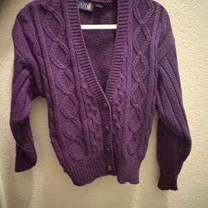 Elegant Purple Cable Knit Cardigan with golden buttons
